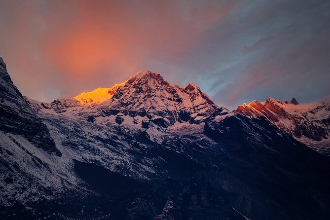 First light on Machapuchare above the Annapurna trail