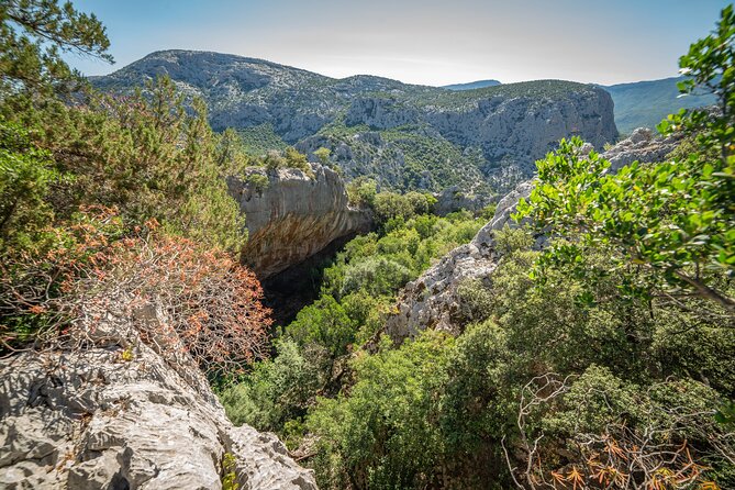 Tiscali mount guided hike - The narrow cleft and views toward Mount Corrasi